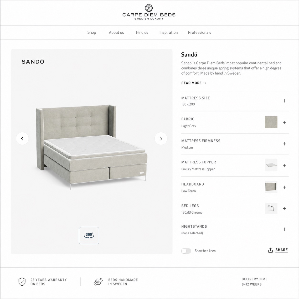 Lit Carpe Diem Beds personnalisable avec configurateur lit boxspring Valais
