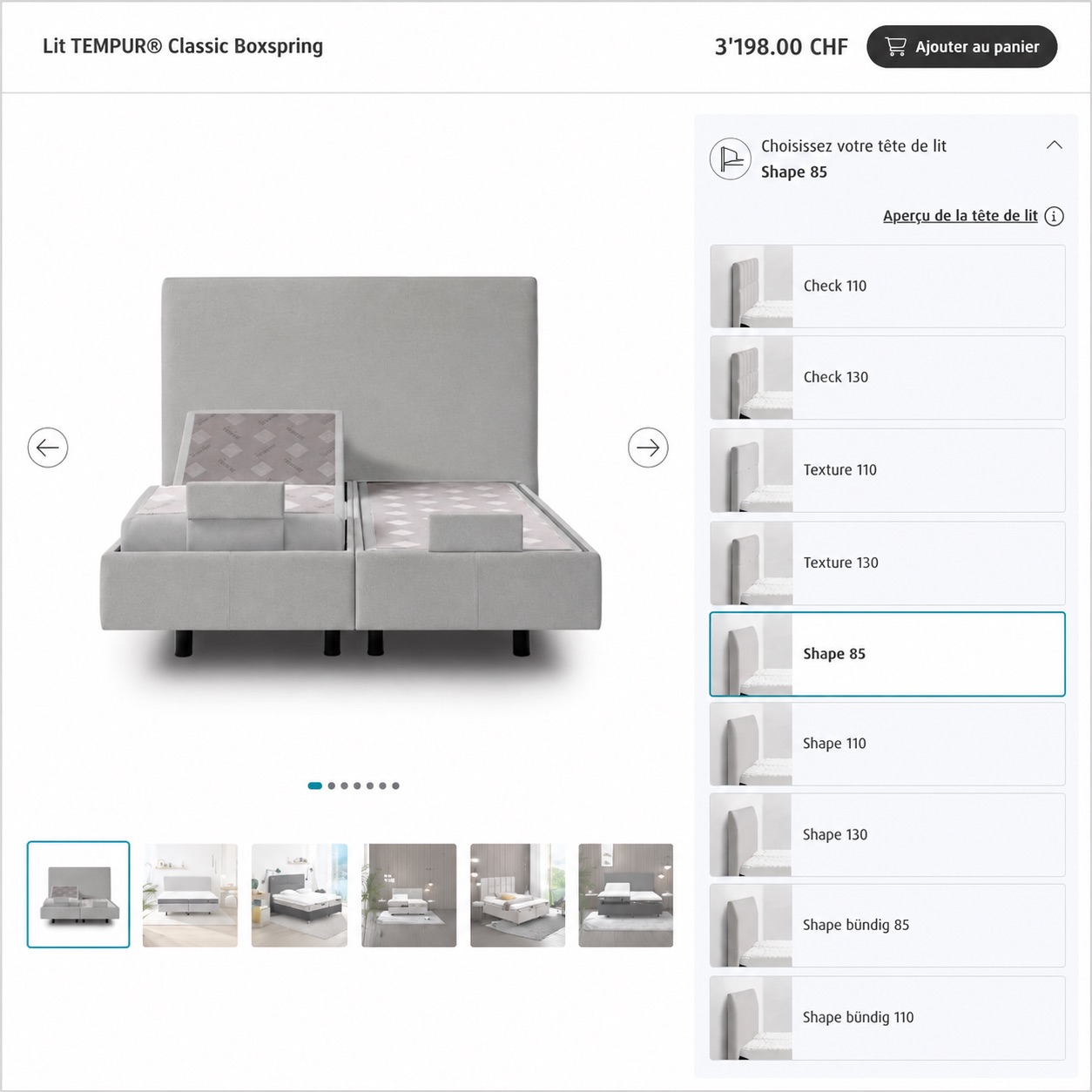 Lit Tempur personnalisable avec configurateur lit boxspring Valais